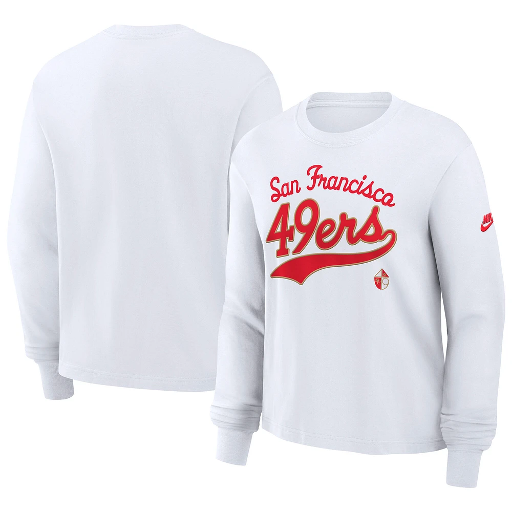 Women's Nike White San Francisco 49ers Essential Long Sleeve Boxy T-Shirt