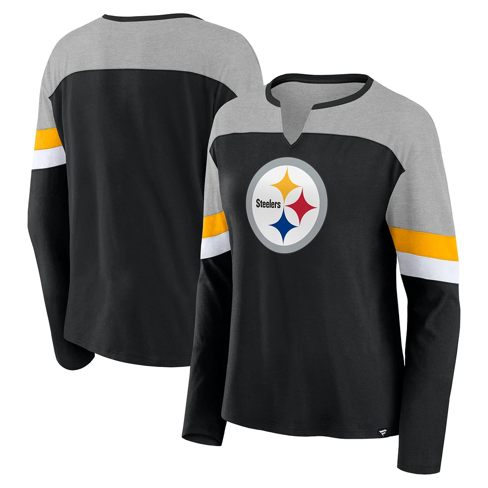 Women's Fanatics Black Pittsburgh Steelers Chevron Long Sleeve Fashion Top