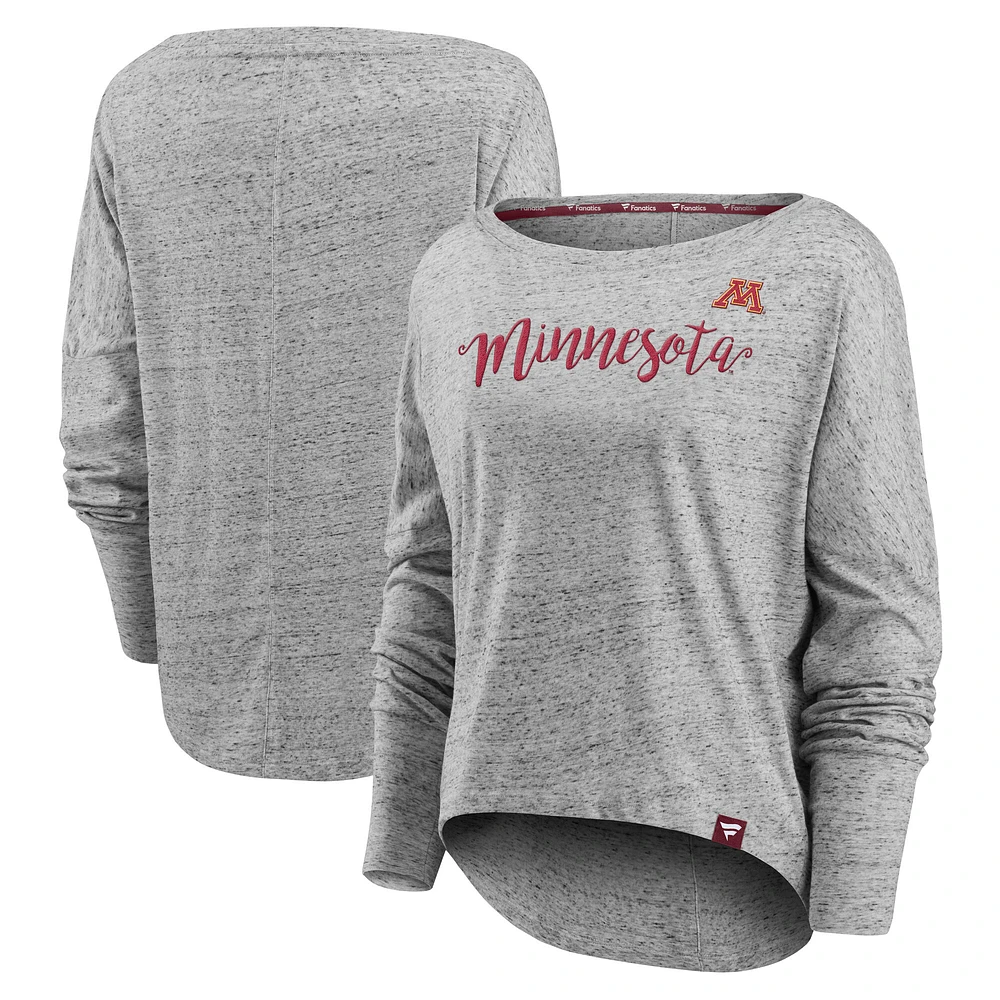 Women's Fanatics Gray Minnesota Golden Gophers Iconic Speckled Boat Neck Long Sleeve T-Shirt