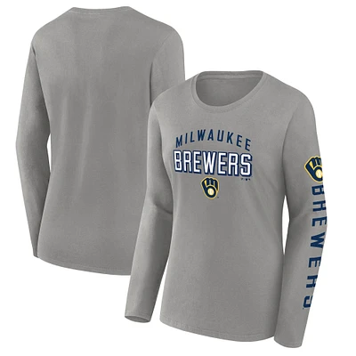 Women's Fanatics Gray Milwaukee Brewers Team Long Sleeve T-Shirt