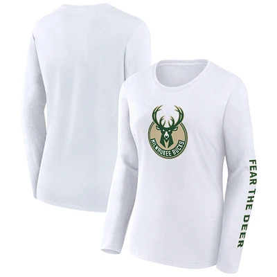 Women's Fanatics White Milwaukee Bucks Long Sleeve T-Shirt