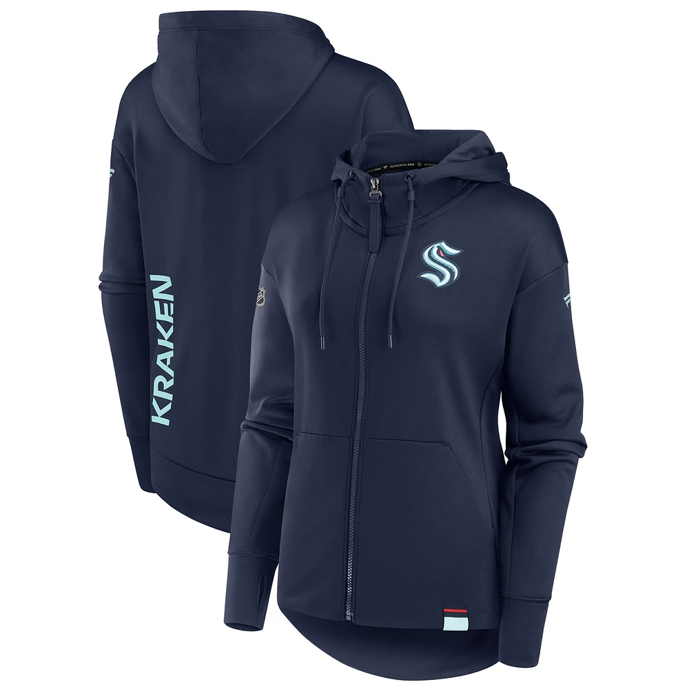 Women's Fanatics Deep Sea Blue Seattle Kraken Authentic Pro Scuba Neck Full-Zip Hoodie