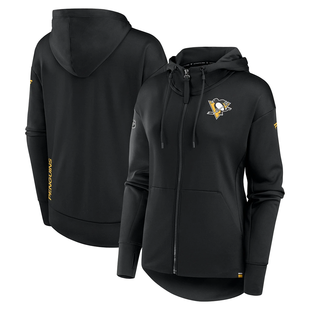 Women's Fanatics Black Pittsburgh Penguins Authentic Pro Scuba Neck Full-Zip Hoodie