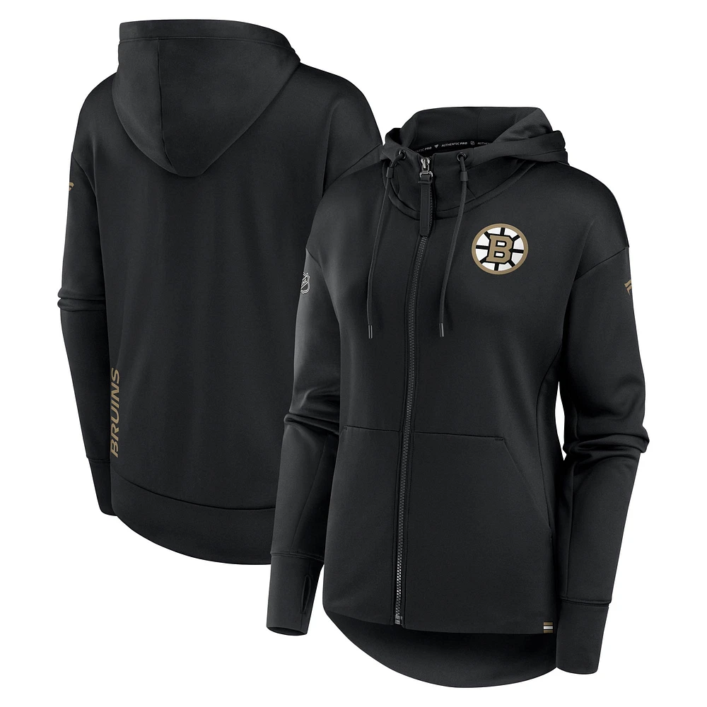Women's Fanatics Black Boston Bruins Authentic Pro Scuba Neck Full-Zip Hoodie