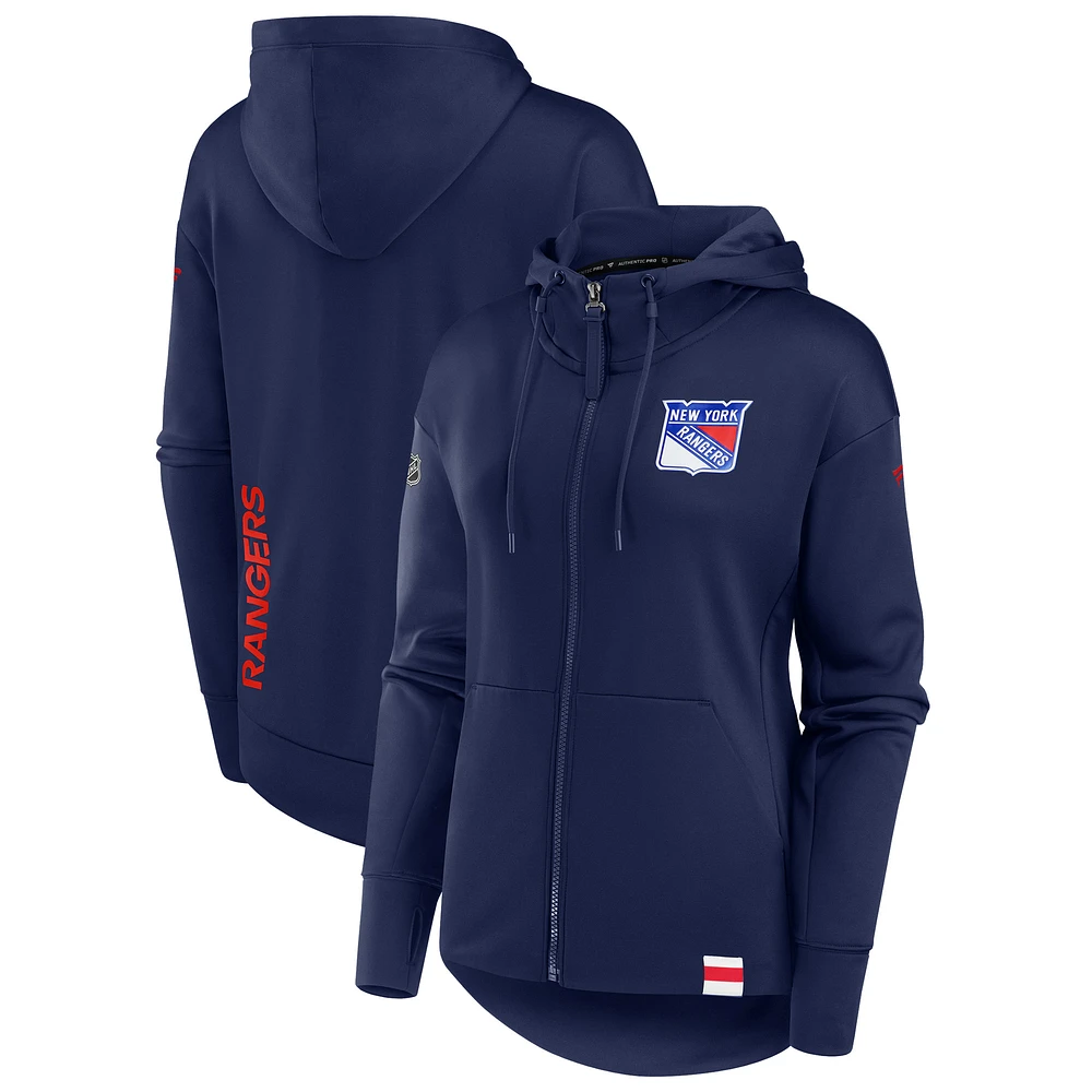 Women's Fanatics Navy New York Rangers Authentic Pro Scuba Neck Full-Zip Hoodie