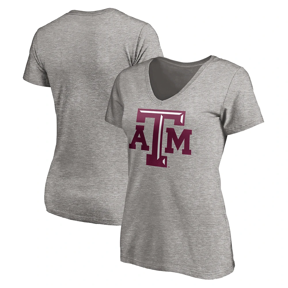 Women's Fanatics Gray Texas A&M Aggies Primary Logo V-Neck T-Shirt