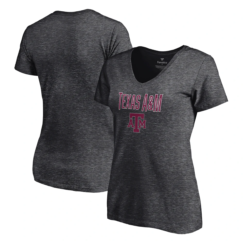 Women's Fanatics Heather Charcoal Texas A&M Aggies Team Lockup V-Neck T-Shirt