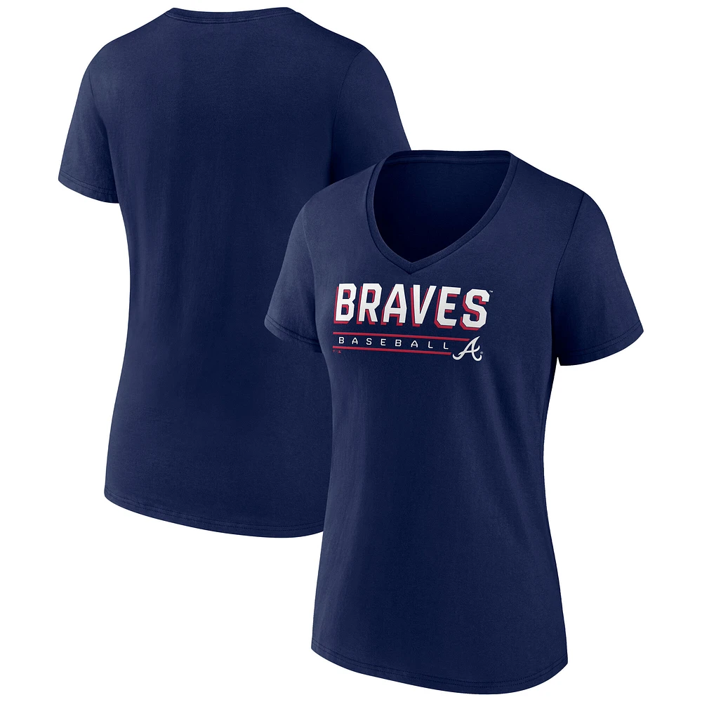Women's Fanatics Navy Atlanta Braves Team Logo Baseball V-Neck T-Shirt