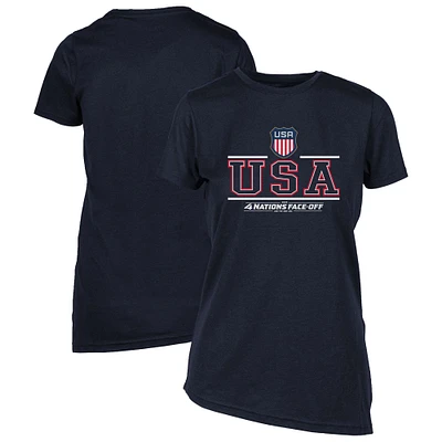 Women's Levelwear Navy USA 2025 4 Nations Face-Off Birch Asymmetrical T-Shirt