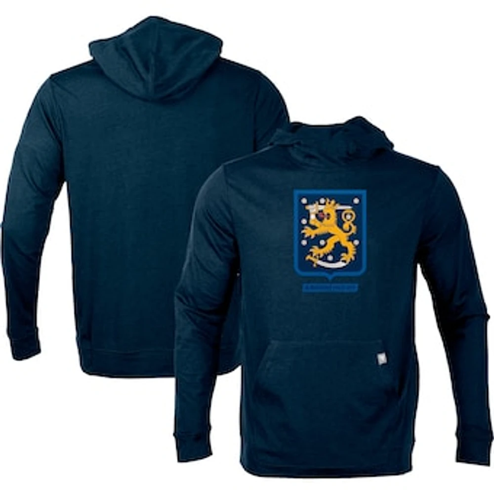 Men's Levelwear Navy Finland 2025 4 Nations Face-Off Thrive Tri-Blend Pullover Hoodie
