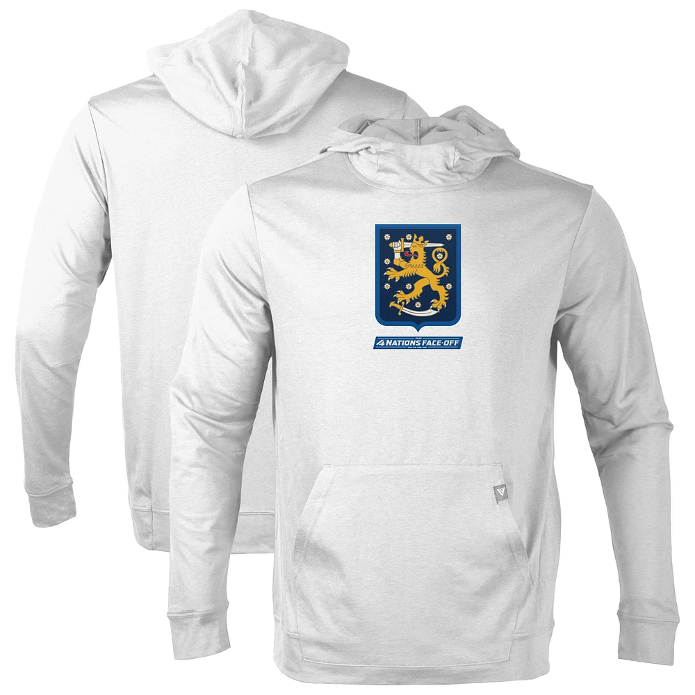 Men's Levelwear White Finland 2025 4 Nations Face-Off Thrive Tri-Blend Pullover Hoodie