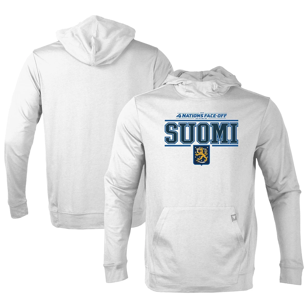 Men's Levelwear White Finland 2025 4 Nations Face-Off Thrive Tri-Blend Pullover Hoodie