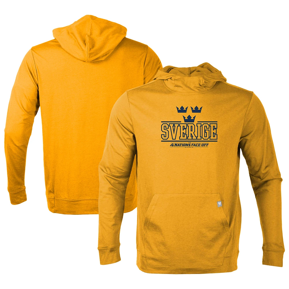 Men's Levelwear Gold Sweden 2025 4 Nations Face-Off Thrive Tri-Blend Pullover Hoodie