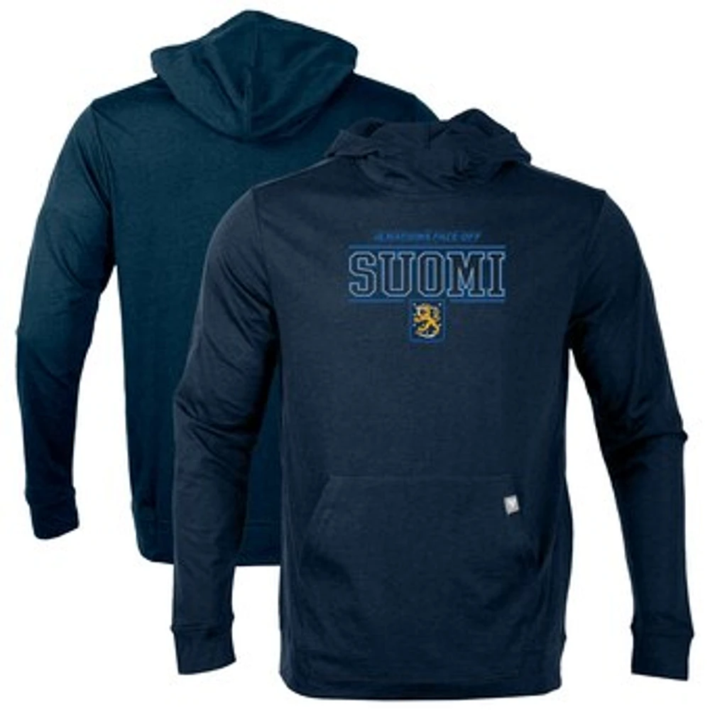 Men's Levelwear Navy Finland 2025 4 Nations Face-Off Thrive Tri-Blend Pullover Hoodie