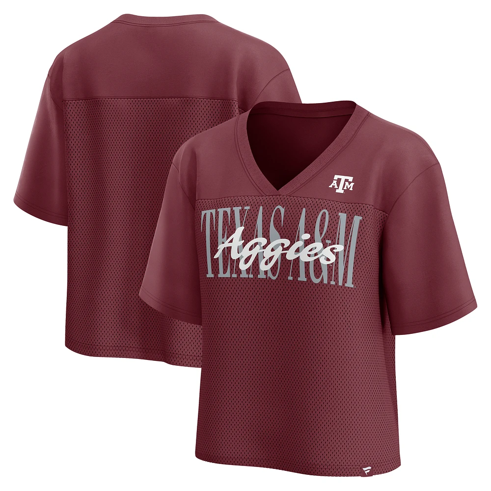 Women's Fanatics Maroon Texas A&M Aggies Tall Script Overlay Mesh V-Neck Fashion Top