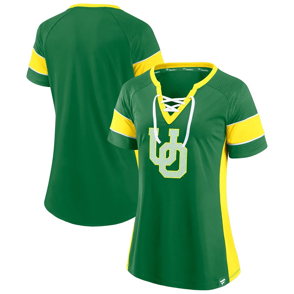 Women's Fanatics Green Oregon Ducks Unmasked Hero Block Party Athena Lace-Up Top