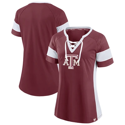 Women's Fanatics Maroon Texas A&M Aggies Unmasked Hero Block Party Athena Lace-Up Top