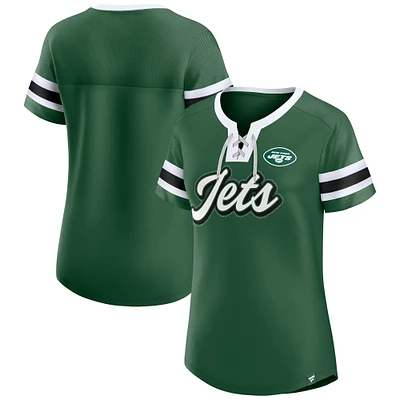Women's Fanatics Green New York Jets True Catch Iconic Rhinestone Bling Athena Lace-Up T-Shirt