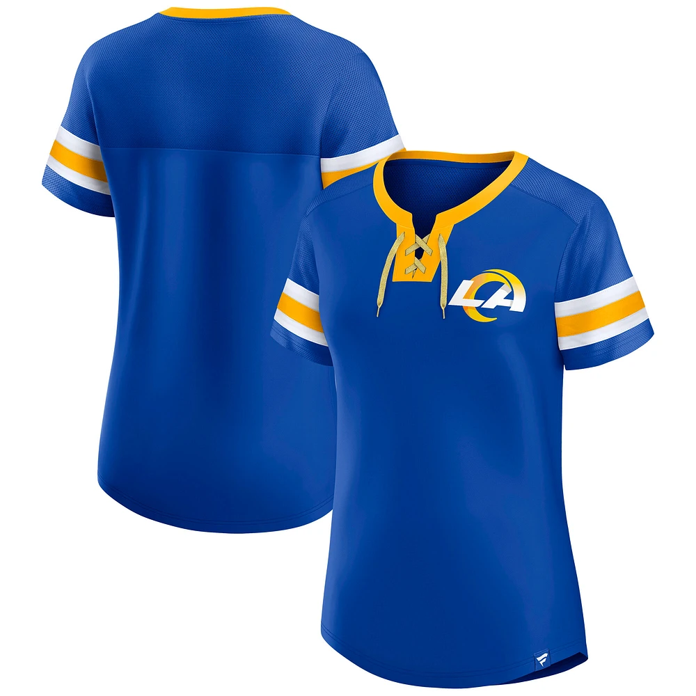 Women's Fanatics Royal Los Angeles Rams Lace-Up Bling T-Shirt