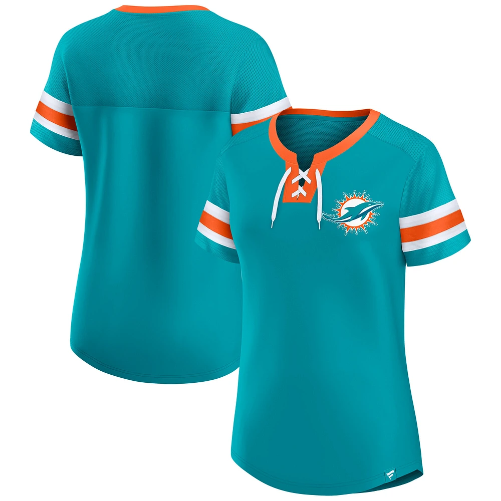 Women's Fanatics Aqua Miami Dolphins Bling Athena Lace-Up Top