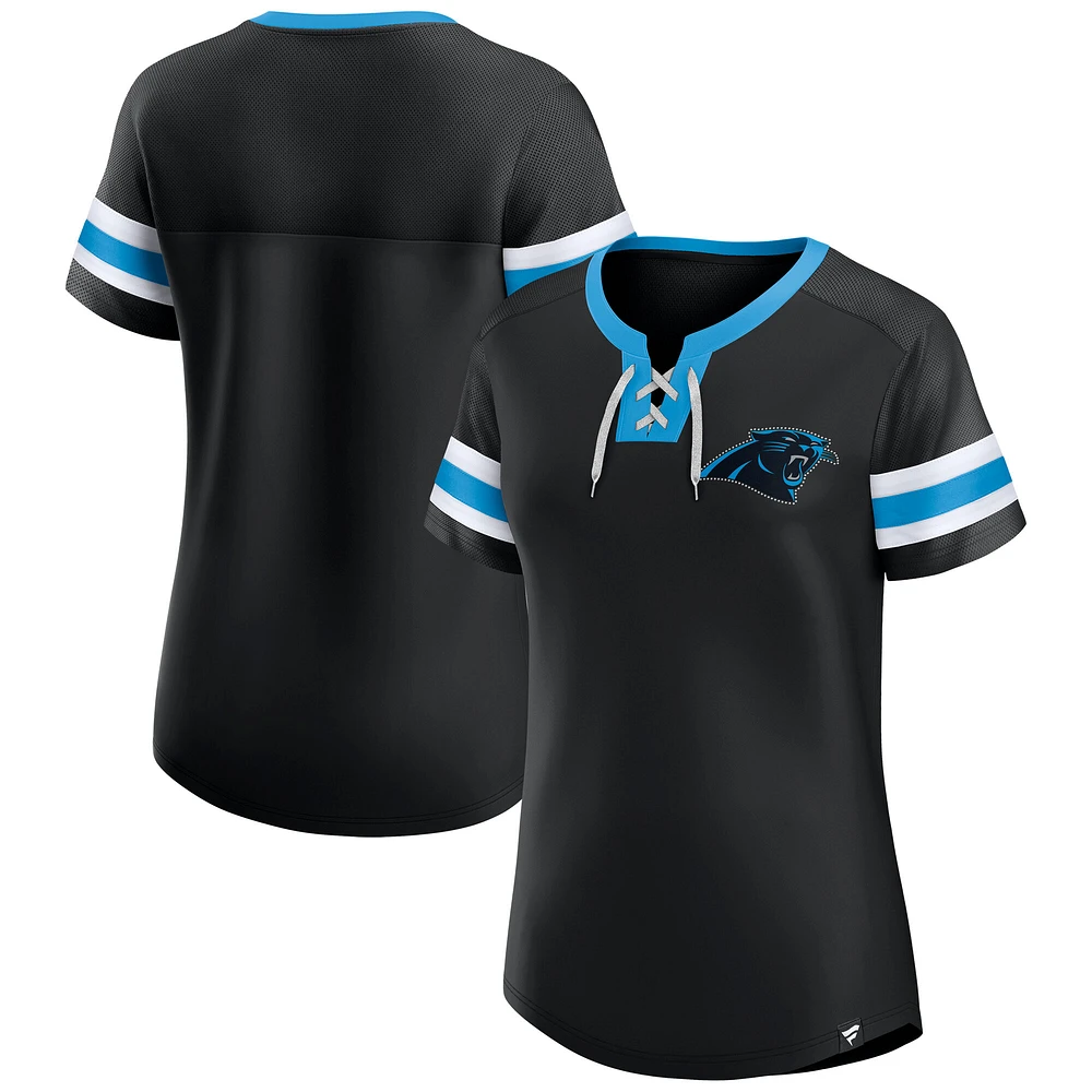 Women's Fanatics Black Carolina Panthers Lace-Up Bling T-Shirt