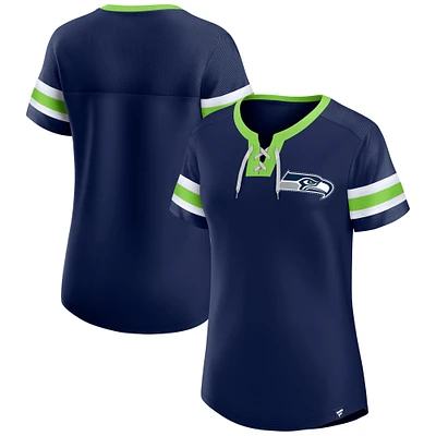 Women's Fanatics College Navy Seattle Seahawks Lace-Up Bling T-Shirt