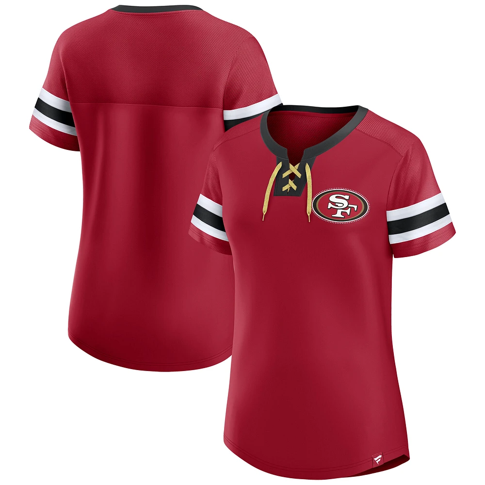 Women's Fanatics Scarlet San Francisco 49ers Lace-Up Bling T-Shirt