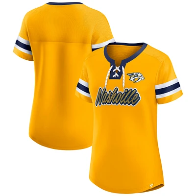 Women's Fanatics Gold Nashville Predators Iconic Athena Lace-Up T-Shirt