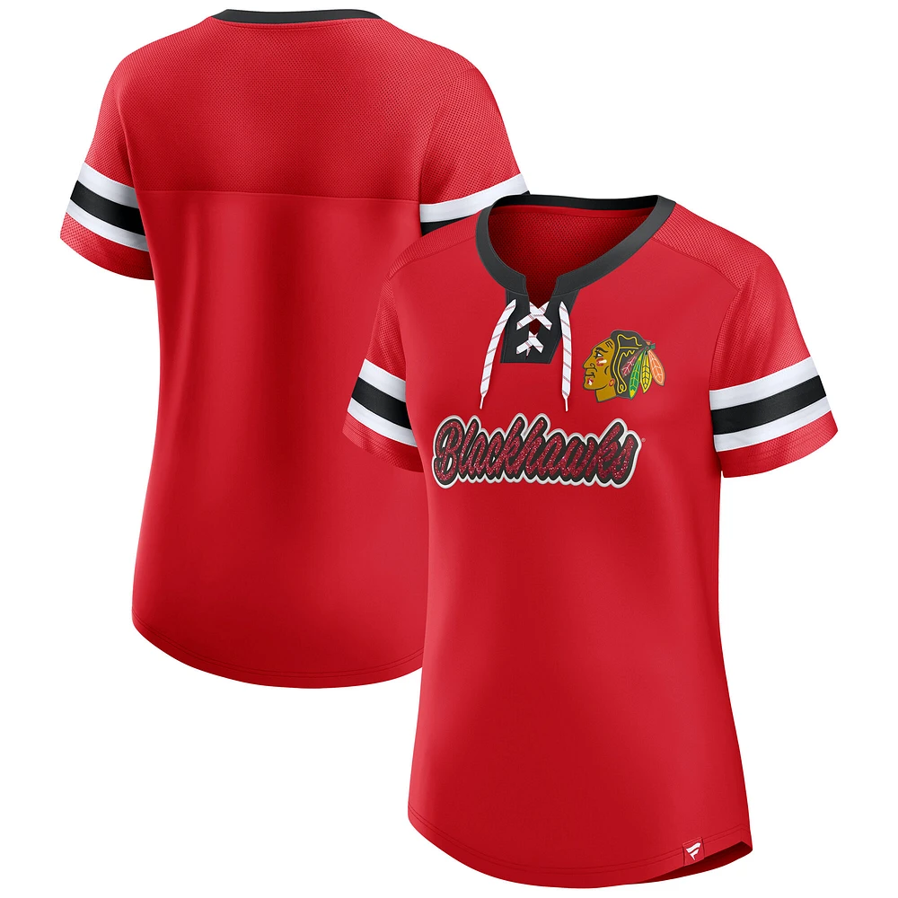 Women's Fanatics Red Chicago Blackhawks Iconic Athena Lace-Up T-Shirt