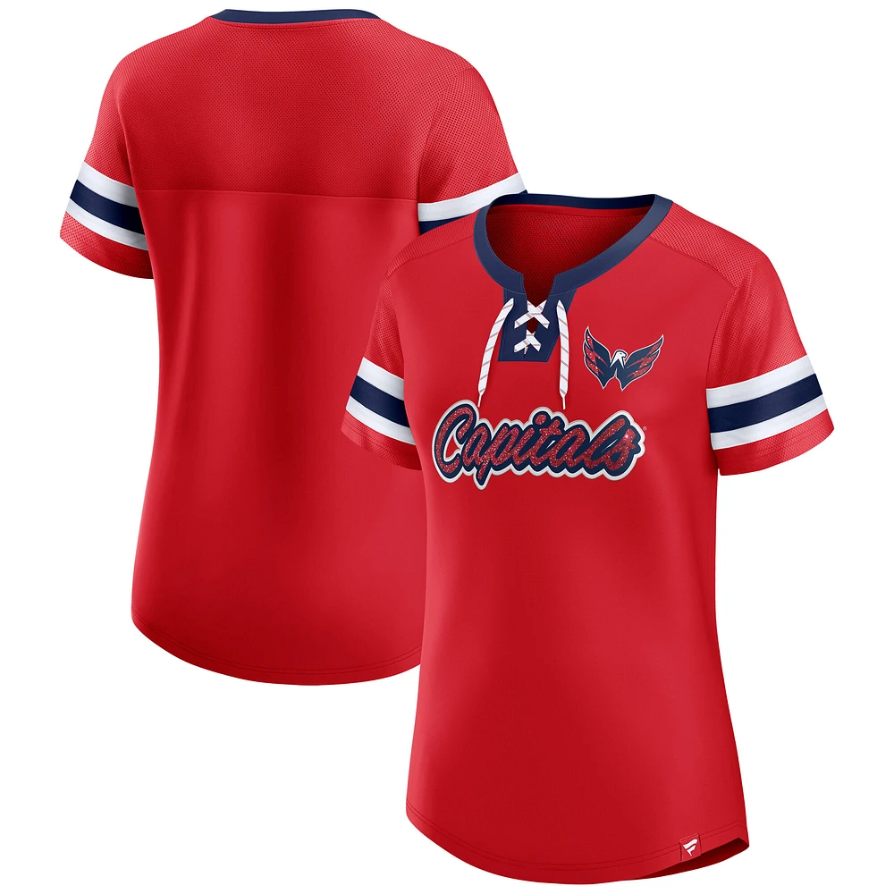 Women's Fanatics Red Washington Capitals Iconic Athena Lace-Up T-Shirt