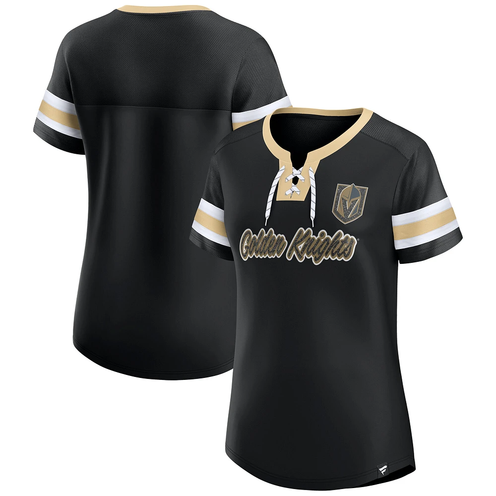 Women's Fanatics Black Vegas Golden Knights Iconic Athena Lace-Up T-Shirt