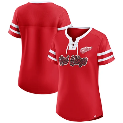 Women's Fanatics Red Detroit Wings Iconic Athena Lace-Up T-Shirt