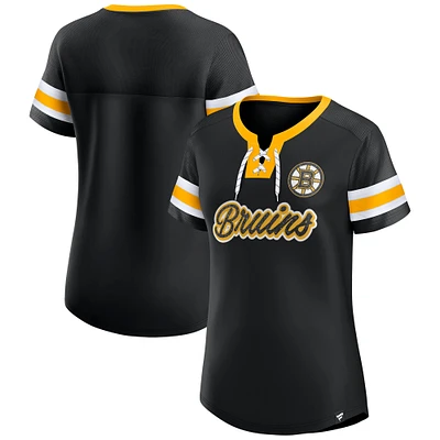 Women's Fanatics Black Boston Bruins Iconic Athena Lace-Up T-Shirt