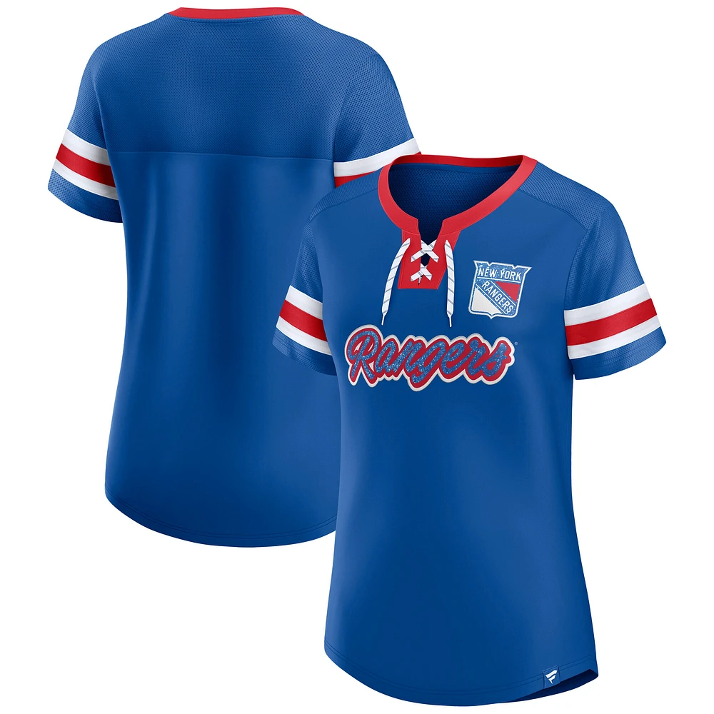 Women's Fanatics Blue New York Rangers Iconic Athena Lace-Up T-Shirt