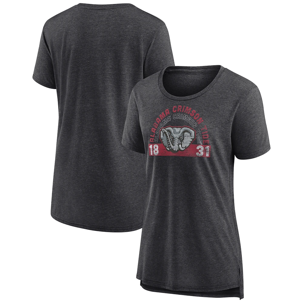 Women's Fanatics Heather Charcoal Alabama Crimson Tide Badge Fade Tri-Blend T-Shirt
