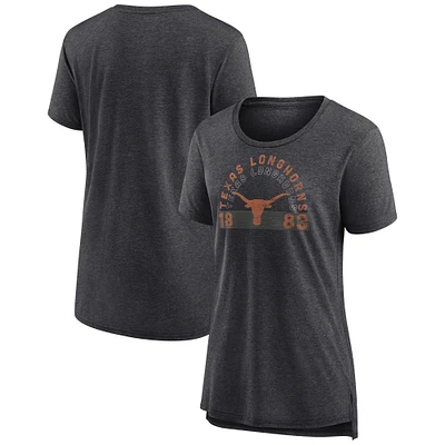 Women's Fanatics Heather Charcoal Texas Longhorns Badge Fade Tri-Blend T-Shirt