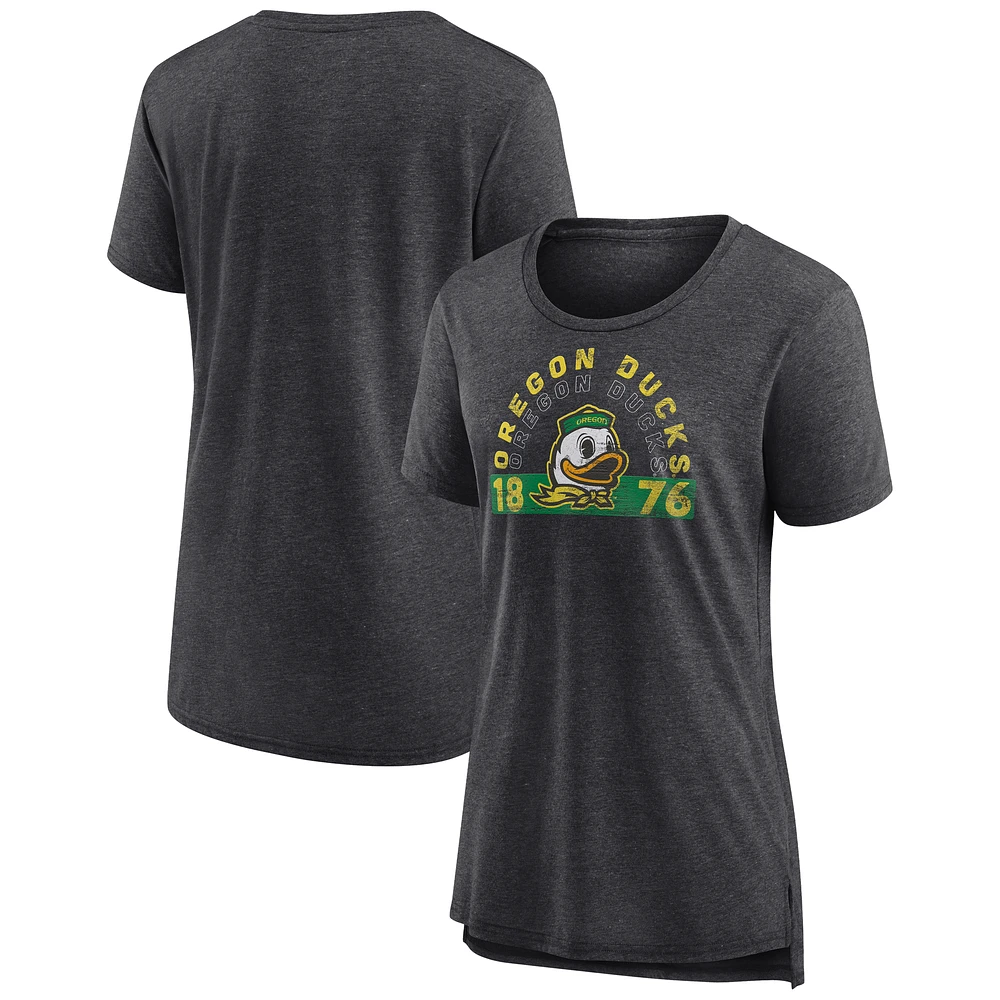 Women's Fanatics Heather Charcoal Oregon Ducks Badge Fade Tri-Blend T-Shirt