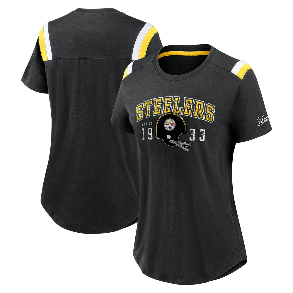 Women's Nike Heather Black Pittsburgh Steelers Historic Slub Fashion T-Shirt