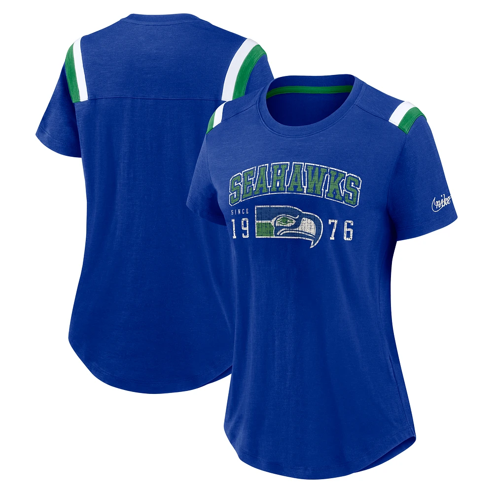Women's Nike Heather Royal Seattle Seahawks Historic Slub Fashion T-Shirt