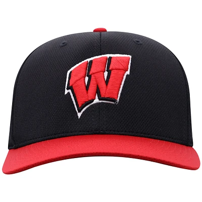 Men's Top of the World Black Wisconsin Badgers Reflex Fitted Hat