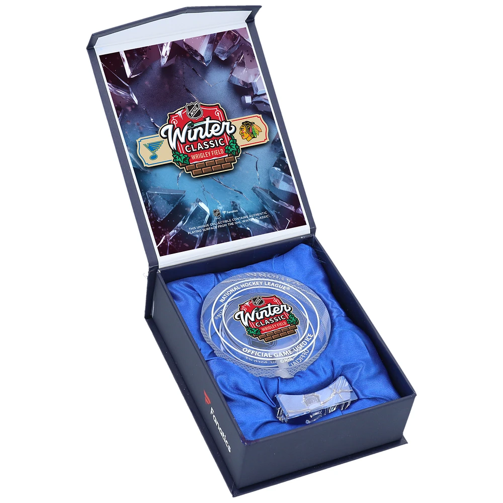 Chicago Blackhawks vs. St. Louis Blues Crystal Puck - Filled with Ice from the 2025 NHL Winter Classic
