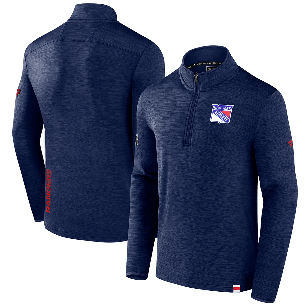 Men's Fanatics Heather Blue New York Rangers Authentic Pro Lightweight Quarter-Zip Pullover