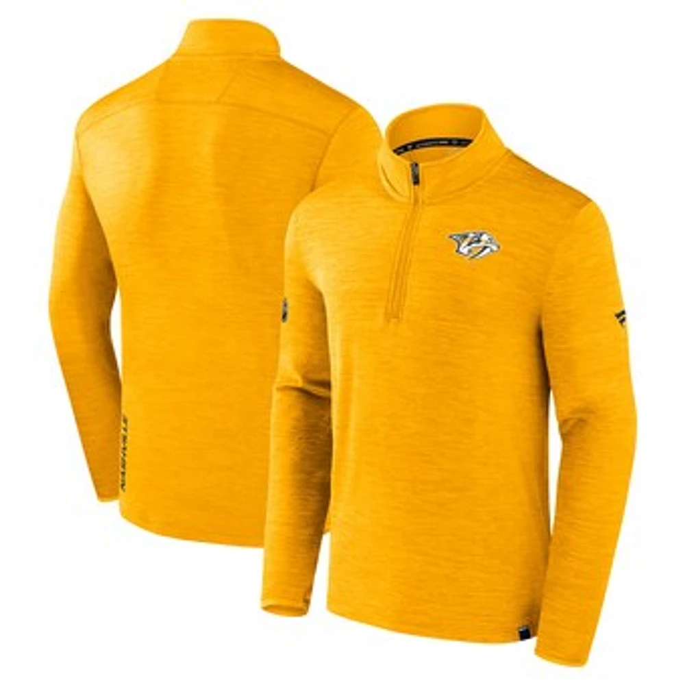 Men's Fanatics Heather Gold Nashville Predators Authentic Pro Lightweight Quarter-Zip Pullover
