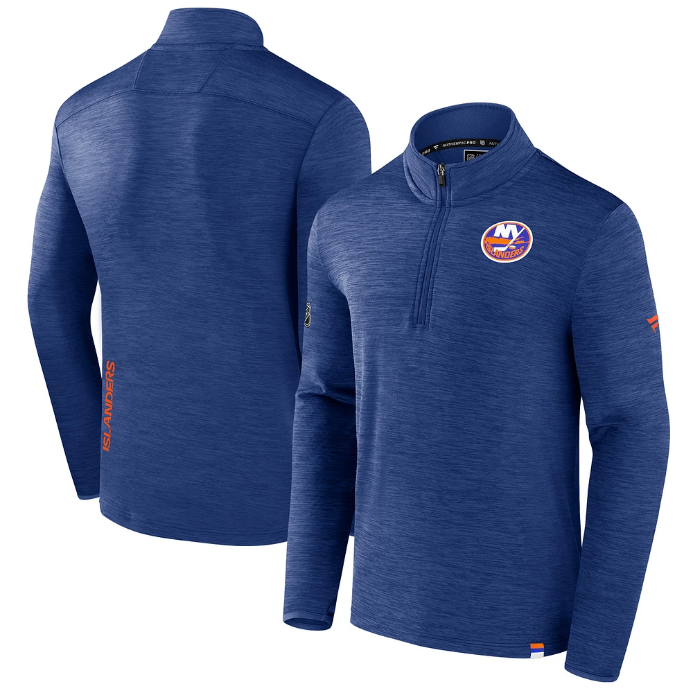 Men's Fanatics Heather Royal New York Islanders Authentic Pro Lightweight Quarter-Zip Pullover