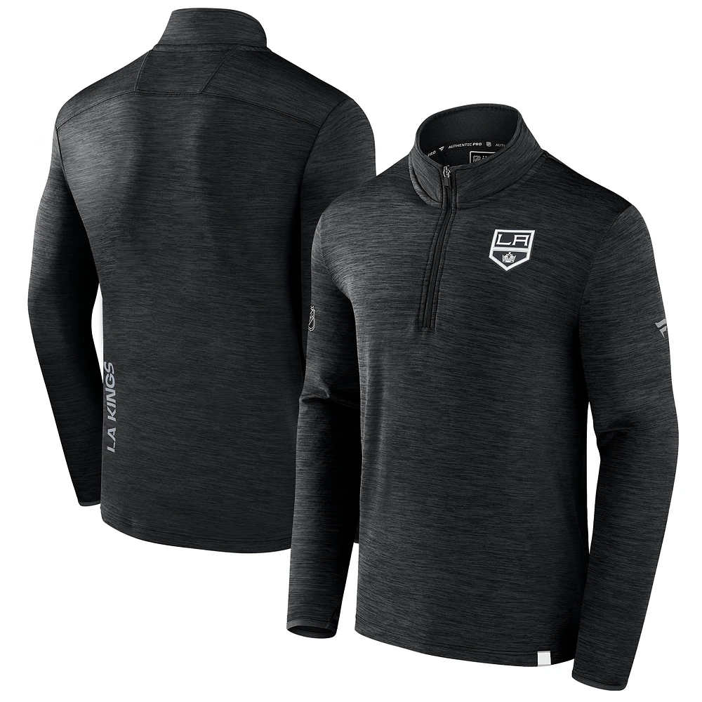 Men's Fanatics Heather Charcoal Los Angeles Kings Authentic Pro Lightweight Quarter-Zip Pullover