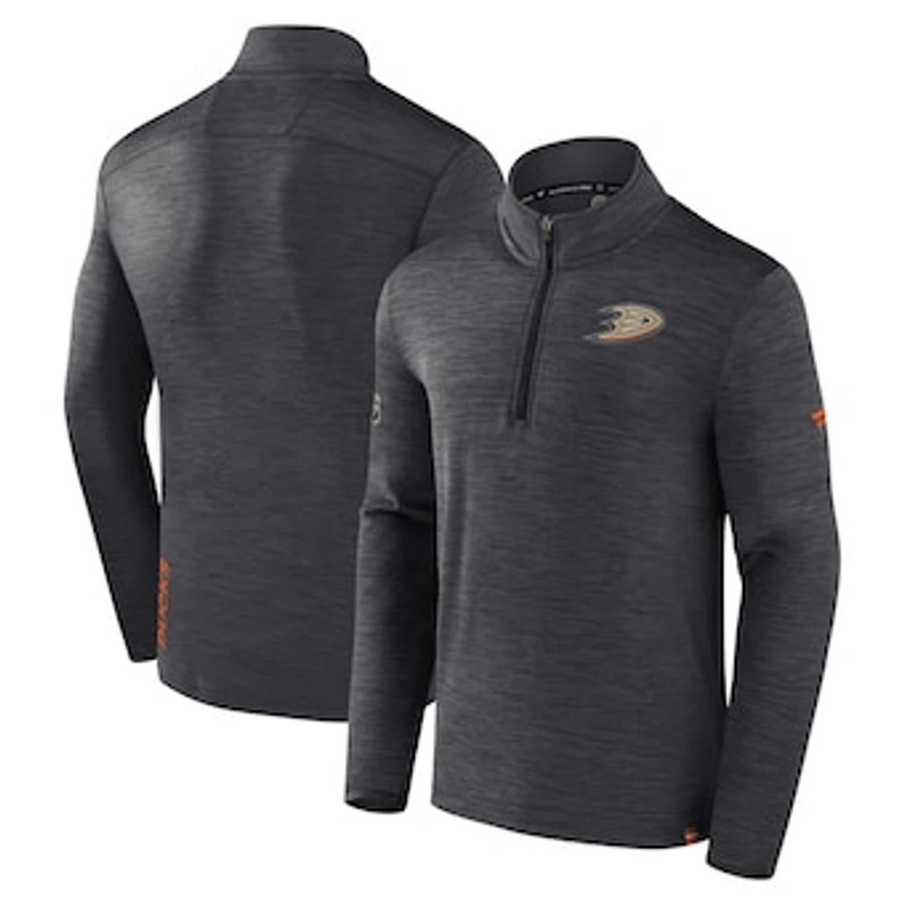 Men's Fanatics Heather Charcoal Anaheim Ducks Authentic Pro Lightweight Quarter-Zip Pullover