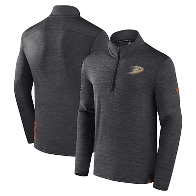 Men's Fanatics Heather Charcoal Anaheim Ducks Authentic Pro Lightweight Quarter-Zip Pullover