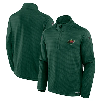 Men's Fanatics Green Minnesota Wild Authentic Pro Rink Quarter-Zip Top