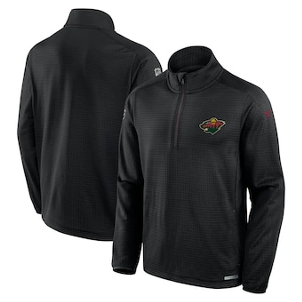 Men's Fanatics Black Minnesota Wild Authentic Pro Rink Quarter-Zip Top