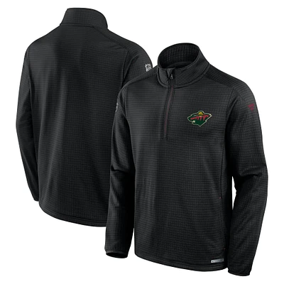 Men's Fanatics Black Minnesota Wild Authentic Pro Rink Quarter-Zip Top